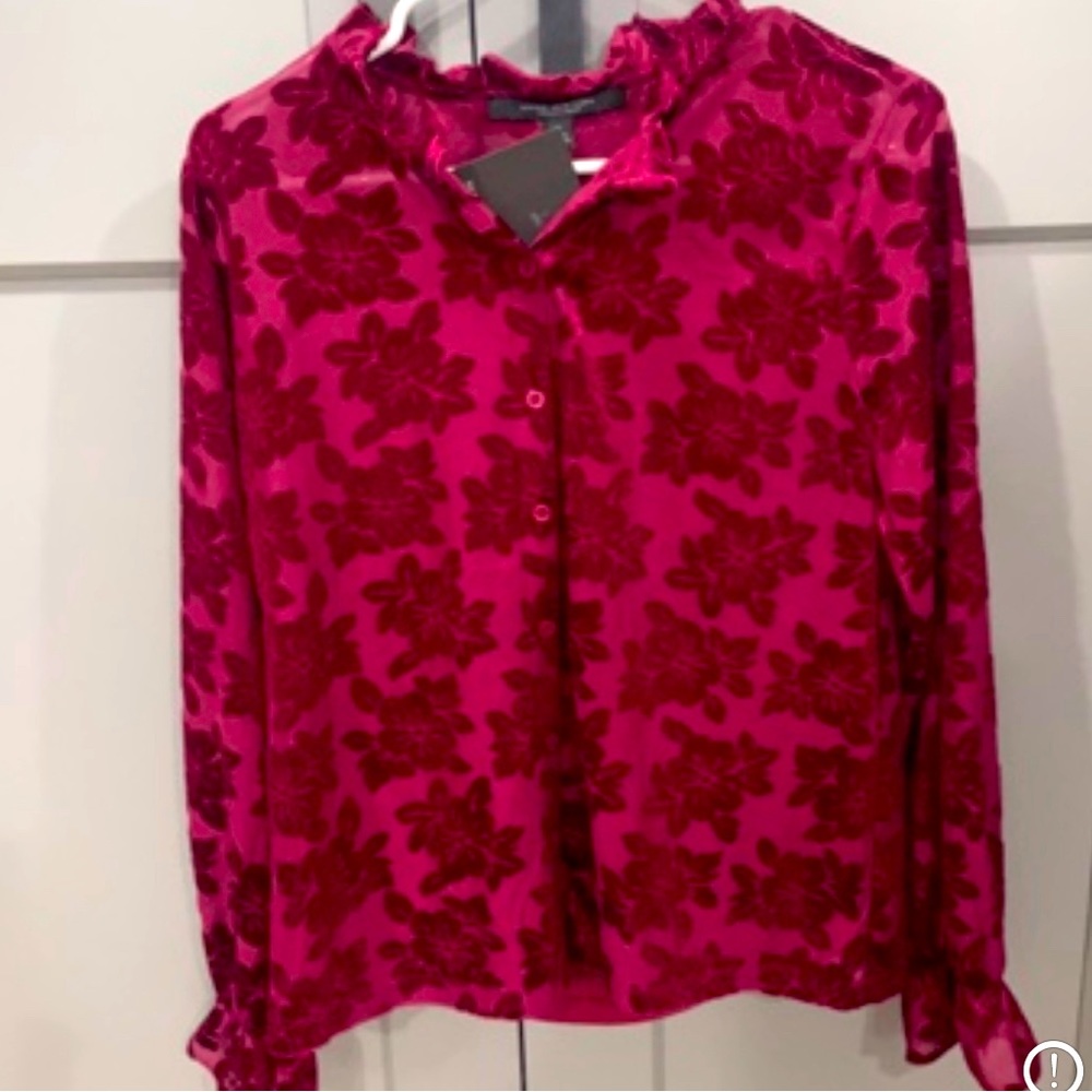 Burgundy Red Velvet Floral Blouse by Marc New York Andrew Marc